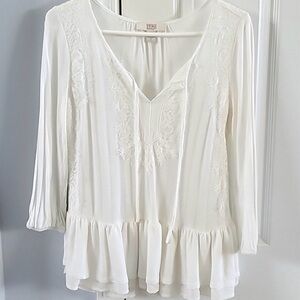 Vintage America Small Ivory Lace Peplum Boho Blouse